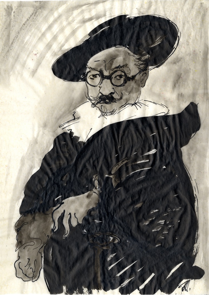 H Tischler Karykatura obrazu Autoportret Petera Paula Rubensa 1937 rysunek tuszem Schlesisches Museum Görlitz